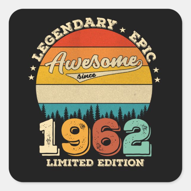 63 Year Old Bday 1962 Awesome 63rd Birthday Gift Square Sticker (Front)