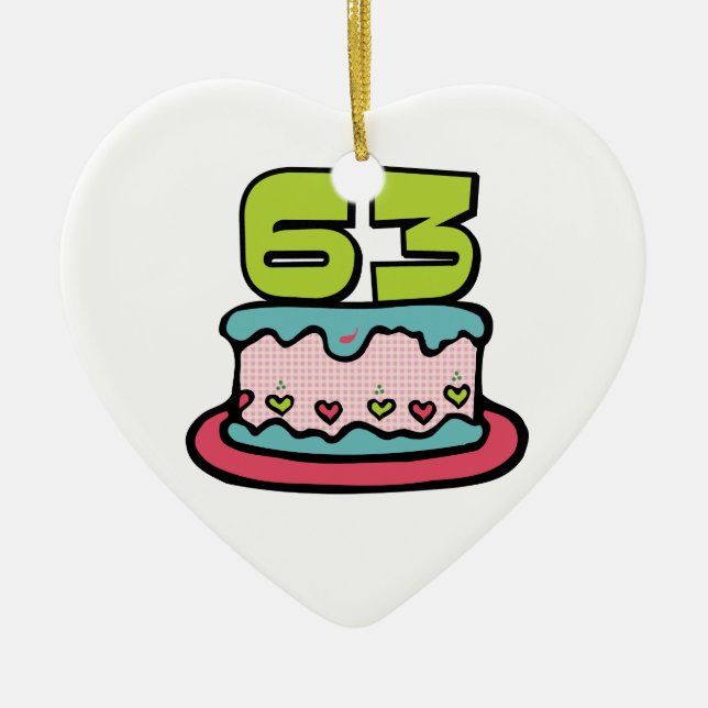 63 Year Old Birthday Cake Ceramic Tree Decoration (Front)