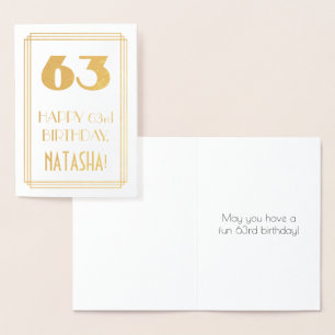 63rd Birthday: Art Deco Inspired Look "63" & Name Foil Card