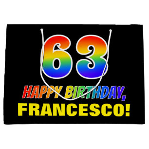63rd Birthday: Bold, Fun, Simple, Rainbow 63 Large Gift Bag