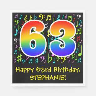 63rd Birthday - Colourful Music Symbols, Rainbow 6 Napkin