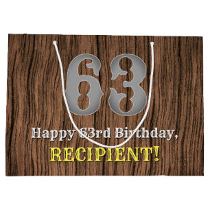 63rd Birthday: Country Western Inspired Look, Name Large Gift Bag