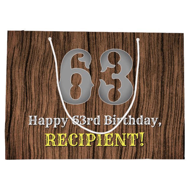 63rd Birthday: Country Western Inspired Look, Name Large Gift Bag (Back)