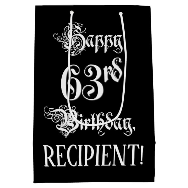 63rd Birthday: Fancy, Elegant Script + Custom Name Medium Gift Bag (Back)