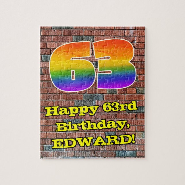63rd Birthday: Fun Graffiti-Inspired Rainbow 63 Jigsaw Puzzle (Vertical)