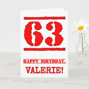 63rd Birthday: Fun, Red Rubber Stamp Inspired Look Card