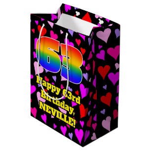 63rd Birthday: Loving Hearts Pattern, Rainbow # 63 Medium Gift Bag