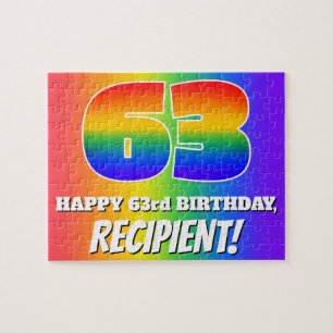 63rd Birthday — Multicolored Rainbow Pattern “63” Jigsaw Puzzle