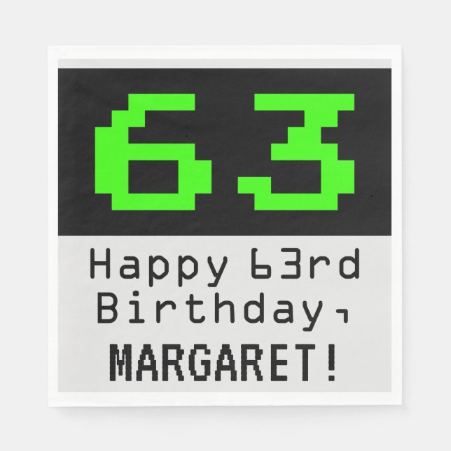 63rd Birthday - Nerdy / Geeky Style "63" & Name Napkin (Front)