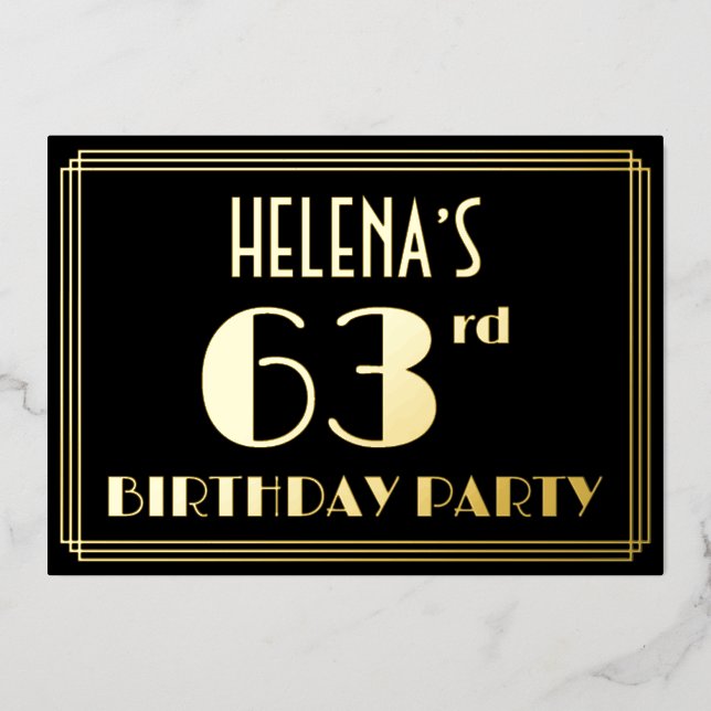 63rd Birthday Party: Art Deco Look “63”, w/ Name (Front)