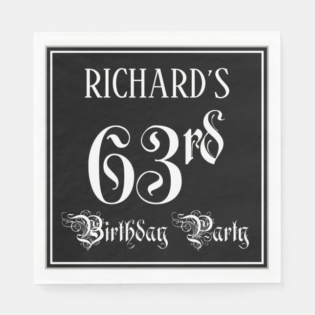 63rd Birthday Party — Fancy Script + Custom Name Napkin (Front)