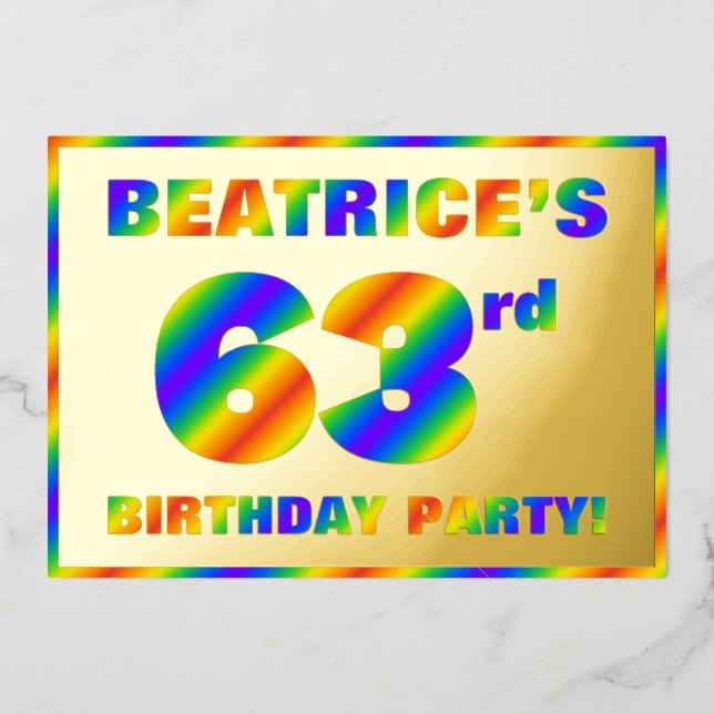 63rd Birthday Party — Fun, Rainbow Spectrum “63” (Front)