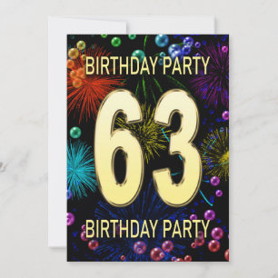 63rd Birthday Party Invitation Fireworks Bubbles