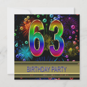 63rd Birthday party Invitation with bubbles