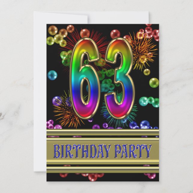 63RD Birthday party Invitation with bubbles (Front)