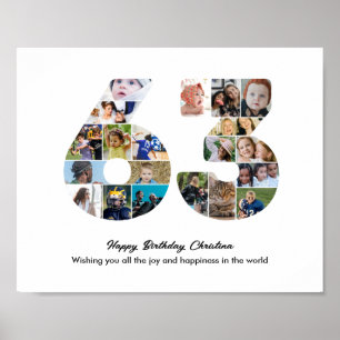 63rd Birthday Party Number 63 Photo Collage Poster