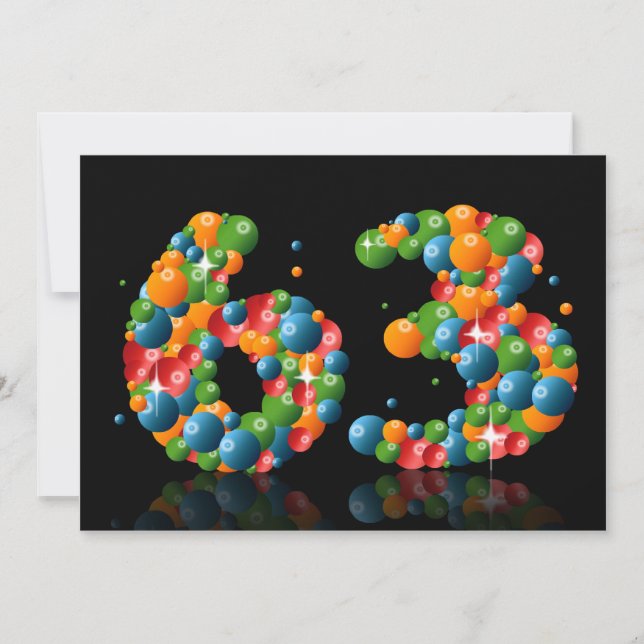 63rd Birthday party, with bubbles and balls Invitation (Front)