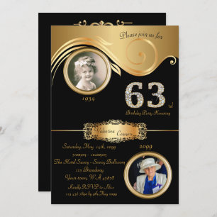 63rd,Birthday Woman 63rd,elegant art deco,black Invitation