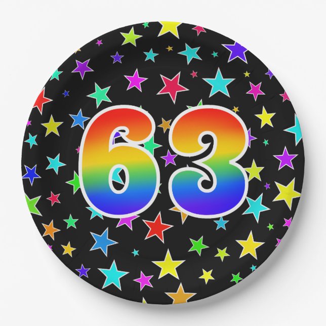 63rd Event: Bold, Fun, Colourful Rainbow 63 Paper Plate (Front)