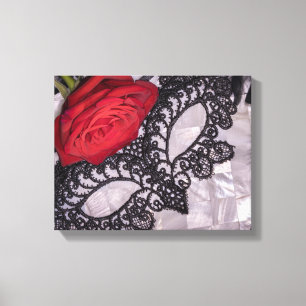 6418-Red Rose with Black Masquerade Mask Canvas Print