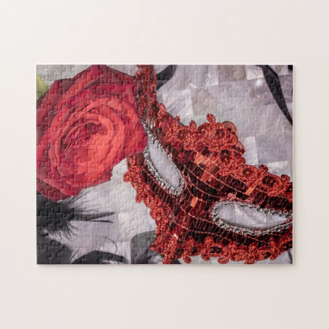 6439-Red Rose with Masquerade Mask Jigsaw Puzzle (Horizontal)