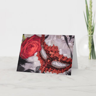 6439-Red Rose with Red Masquerade Mask Card