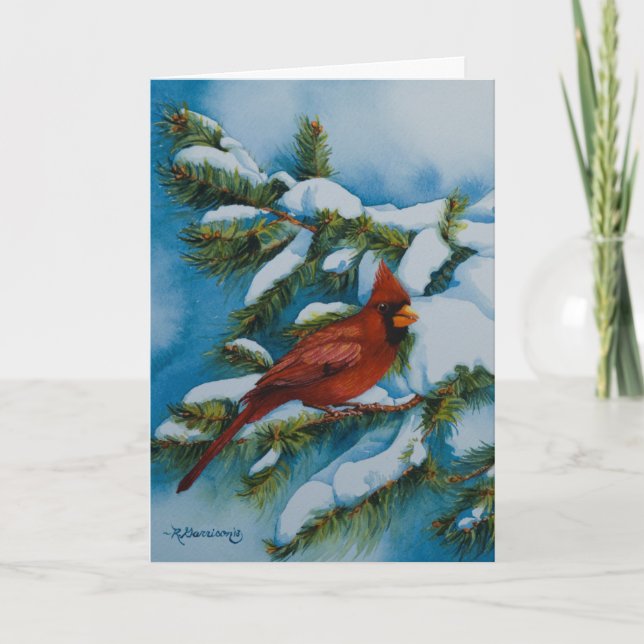 6478 Cardinal in Pine Christmas Holiday Card (Front)