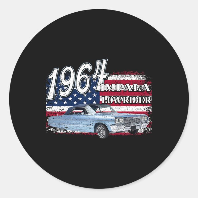 64 Impala Lowrider Ss 4th Of July American  Classic Round Sticker (Front)