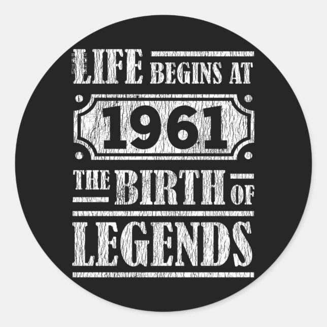 64 Year Old 1961 Birth Of Legend 64th Birthday Classic Round Sticker (Front)