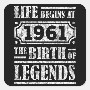 64 Year Old 1961 Birth Of Legend 64th Birthday Square Sticker