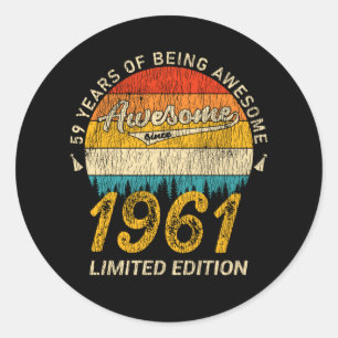 64 Year Old 1961 Retro Awesome 64th Birthday Gift Classic Round Sticker