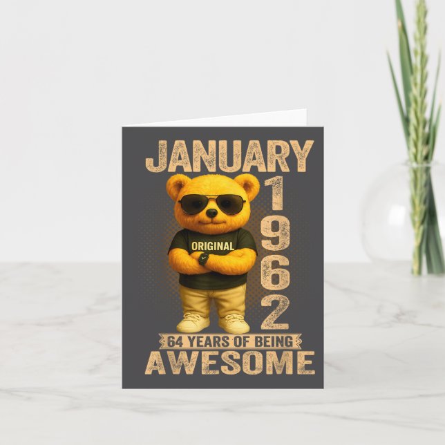 64 Year Old January 1962 Teddy Bear 64th Birthday  Card (Front)