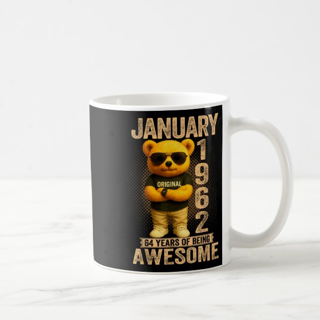 64 Year Old January 1962 Teddy Bear 64th Birthday  Coffee Mug (Right)