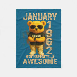 64 Year Old January 1962 Teddy Bear 64th Birthday Fleece Blanket