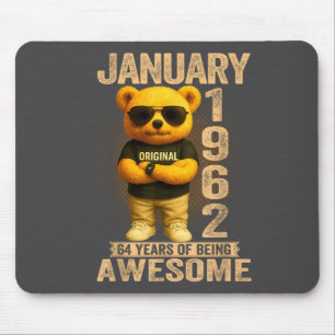 64 Year Old January 1962 Teddy Bear 64th Birthday  Mouse Mat