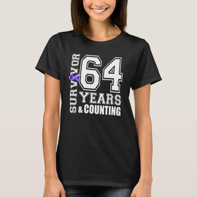 64 Years Survivor I Wear Purple Ribbon Lupus Aware T-Shirt (Front)