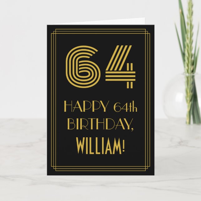 64th Birthday: Art Deco Inspired Look "64" & Name Card (Front)
