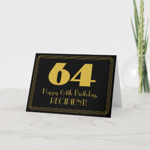 64th Birthday: Art Deco Inspired Look "64" & Name Card