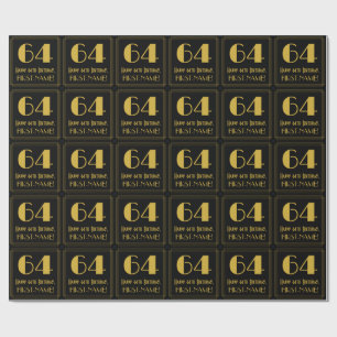 64th Birthday ~ Art Deco Inspired Look "64", Name Wrapping Paper