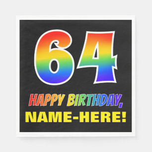 64th Birthday: Bold, Fun, Simple, Rainbow 64 Napkin