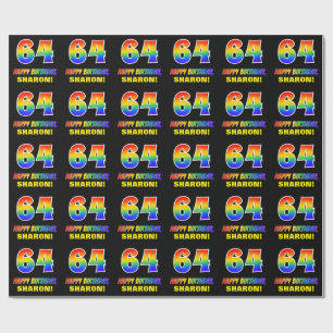 64th Birthday: Bold, Fun, Simple, Rainbow 64 Wrapping Paper