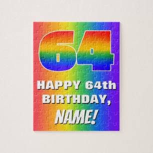 64th Birthday: Colourful, Fun Rainbow Pattern # 64 Jigsaw Puzzle