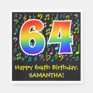 64th Birthday - Colourful Music Symbols, Rainbow 6 Napkin