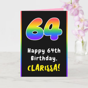 64th Birthday: Colourful Rainbow # 64, Custom Name Card