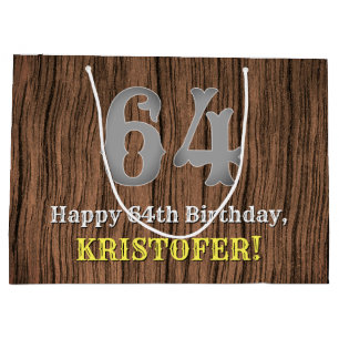 64th Birthday: Country Western Inspired Look, Name Large Gift Bag