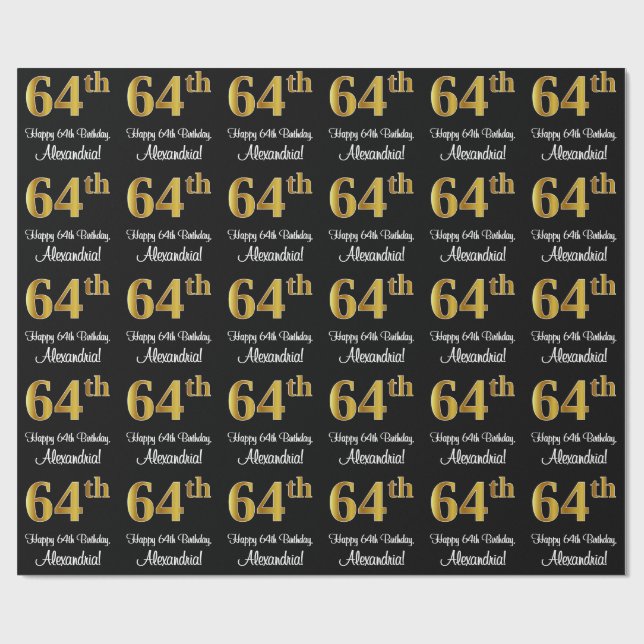 64th Birthday: Elegant Luxurious Faux Gold Look # Wrapping Paper (Flat)