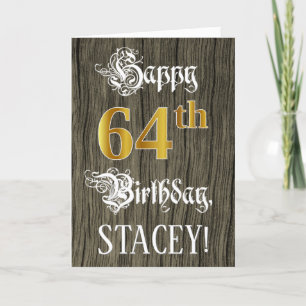 64th Birthday: Faux Gold Look + Faux Wood Pattern Card