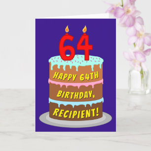 64th Birthday: Fun Cake and Candles + Custom Name Card