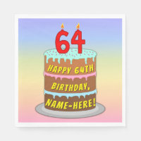 64th Birthday: Fun Cake and Candles + Custom Name