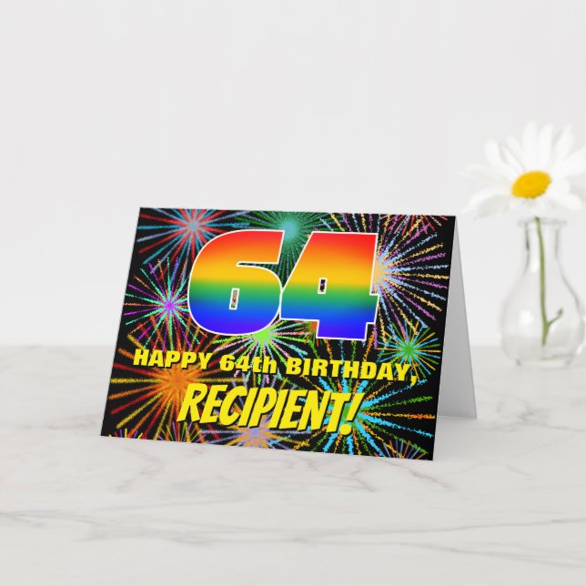 64th Birthday: Fun, Colourful Celebratory Firework Card (Small Plant)